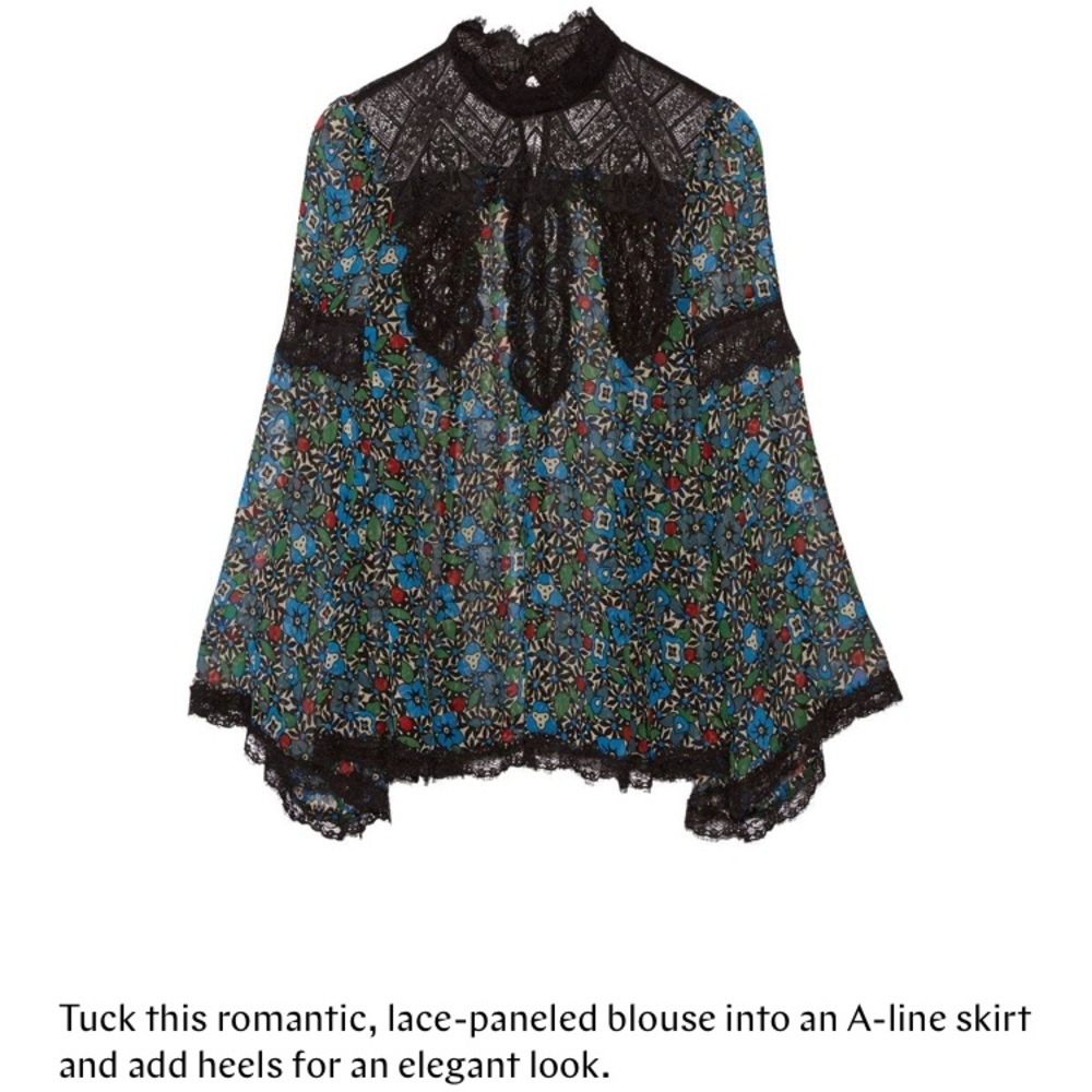 Anna Sui Floral Printed Silk blouse with lace